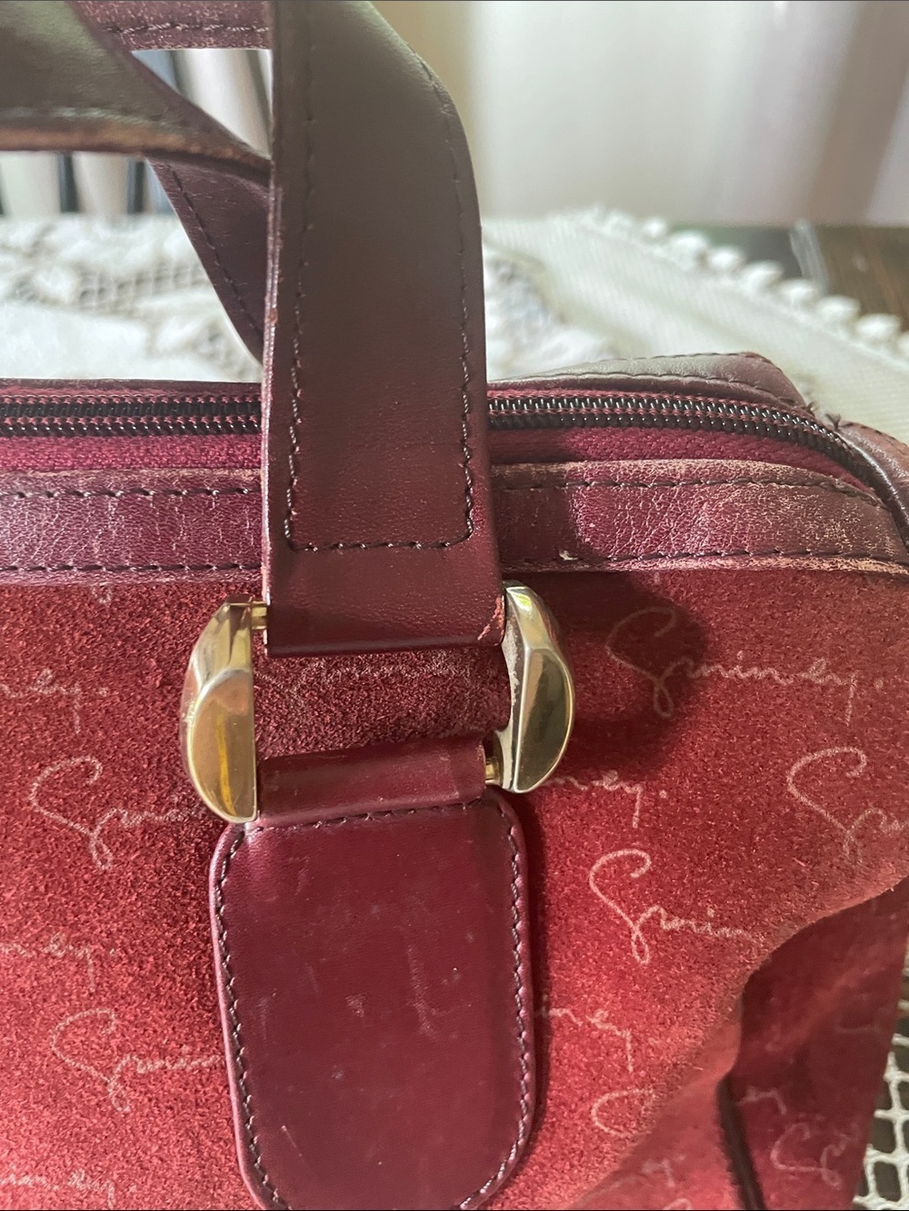 Givenchy Burgundy Suede Calfskin Monogram Vintage Bowling Satchel Bag - Picture 4 of 16